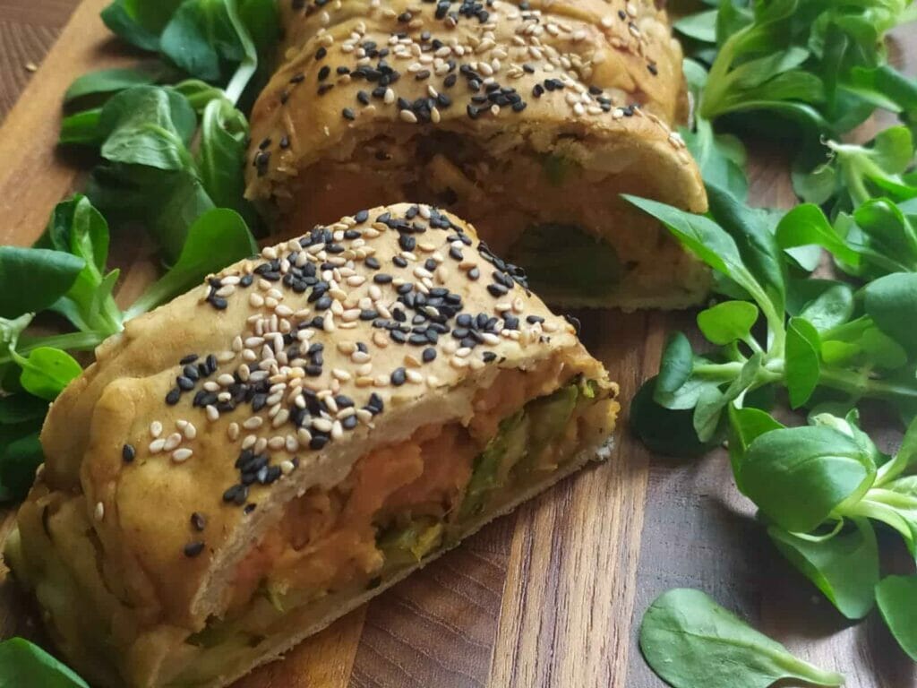 Strudel di batate, asparagi e noci al rosmarino