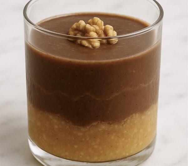 Bicchierino di cous cous, crema di ceci e castagne, cremoso al gianduia