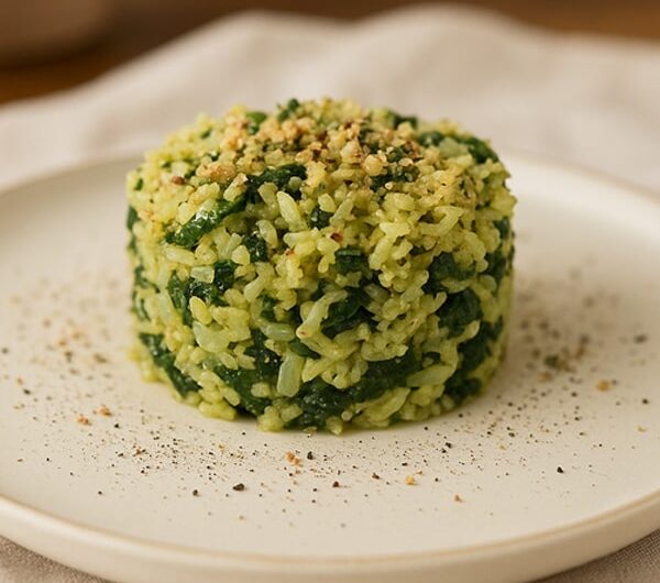 Riso basmati allo zafferano con spinacini e nocciole